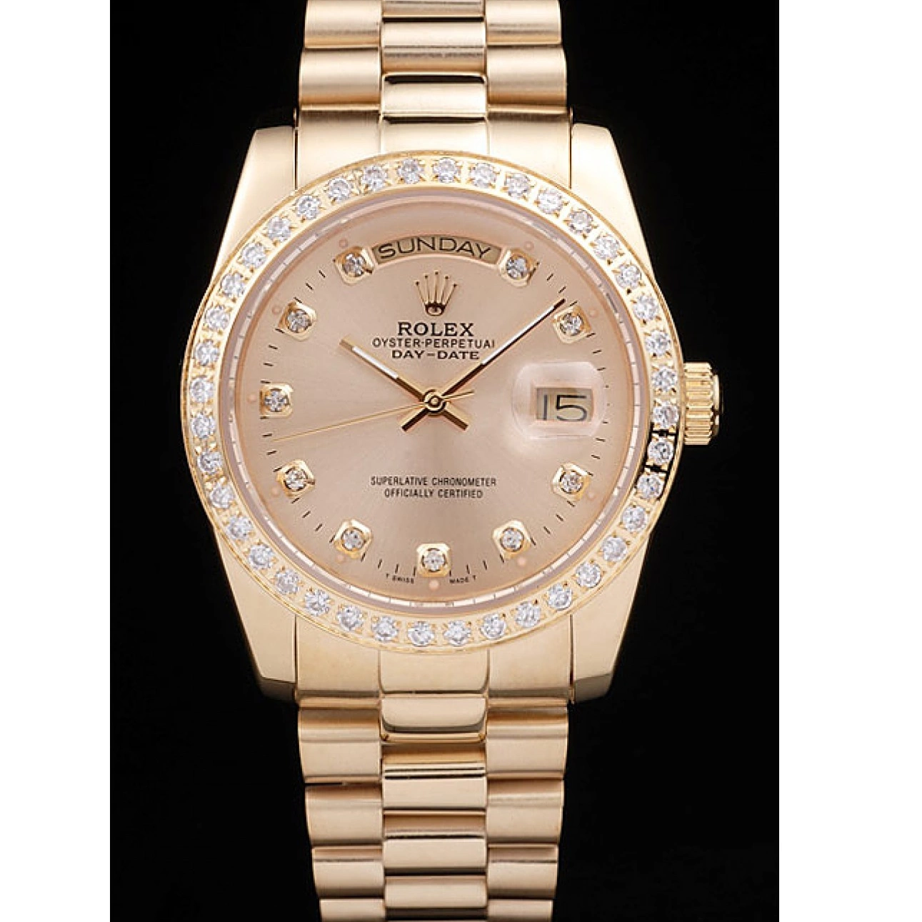 Stainless Plated Day-Date Dial 18k Rolex Gold Yellow Steel Gold 0529